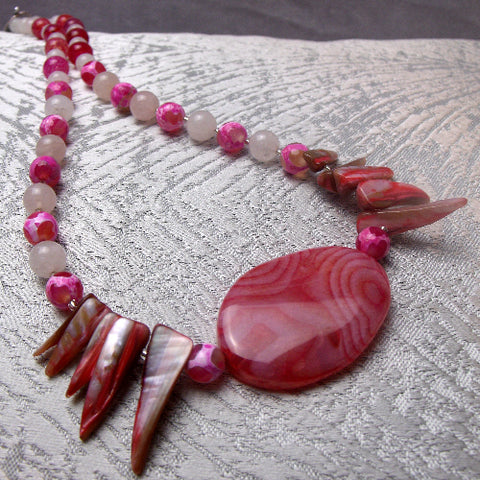 Short semi-precious stone necklace, chunky bead necklace, short chunky semi-precious bead necklace A40