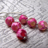 handcrafted pink semi-precious bead earrings