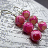 pink semi-precious earrings handmade pink beads