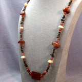 brown long handmade semi-precious stone necklace uk