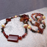 long necklace handmade brown semi-precious stone beads