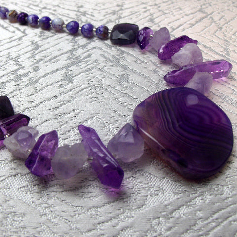 Purple semi-precious stone necklace, chunky semi-precious bead necklace, chunky handmade necklace A43