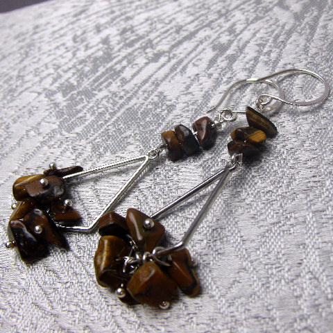 long semi-precious bead earrings, long semi-precious stone earrings, long drop bead earrings A66