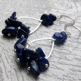 lapis lazuli long semi-precious blue bead earrings