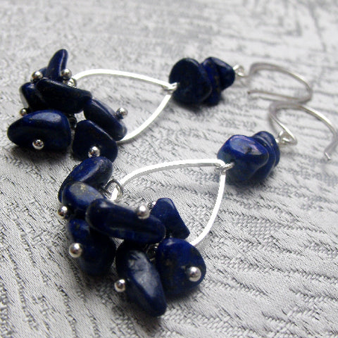 Long semi-precious bead earrings, long semi-precious stone earrings, beaded semi-precious earrings A67