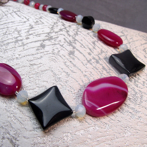 Semi-precious stone necklace, chunky semi-precious bead necklace, chunky handmade bead necklace A49