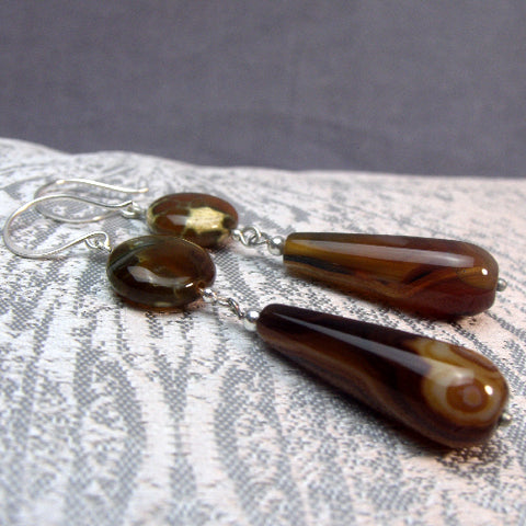 Long semi-precious statement earrings, long handmade teardrop earrings A75