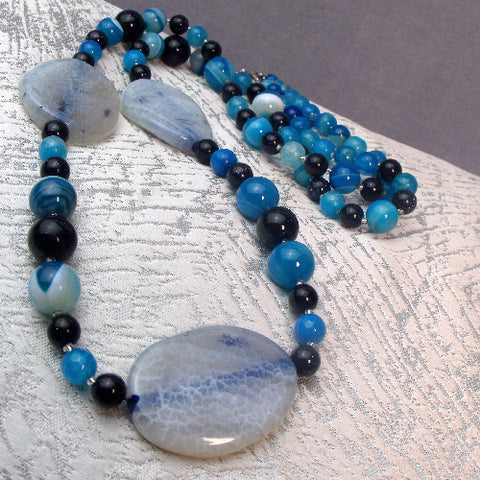 Long semi-precious stone necklace, long semi-precious bead necklace, long chunky bead necklace A54