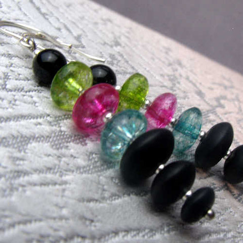 Long semi-precious stone statement earrings, handmade statement earrings A84