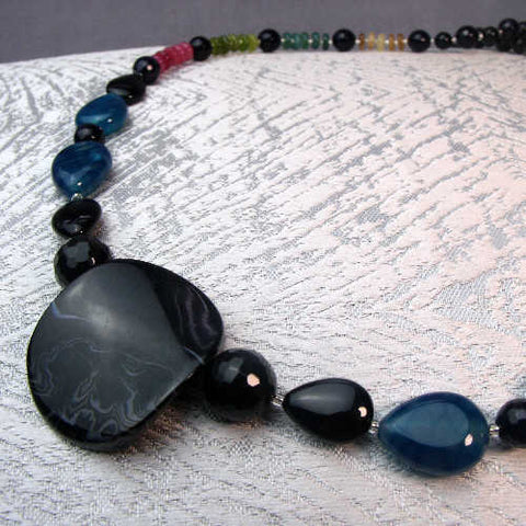Handmade semi-precious bead necklace, beaded semi-precious stone necklace A56