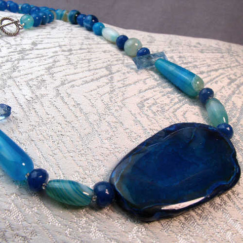 Chunky statement necklace, unique semi-precious bead statement necklace, blue chunky necklace A65
