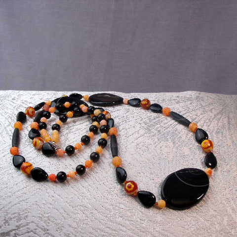 Long semi-precious bead statement necklace, unusual statement necklace A67