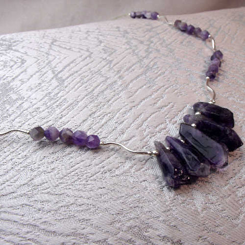 unusual semi-precious bead necklace, handmade silver necklace SA2