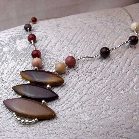 unique beaded semi-precious necklace, handmade silver necklace SA1