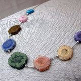 sterling silver set with druzy quartz semi-precious bead statement necklace unique design
