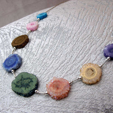 unique silver & semi-precious bead necklace, handmade necklace SA5