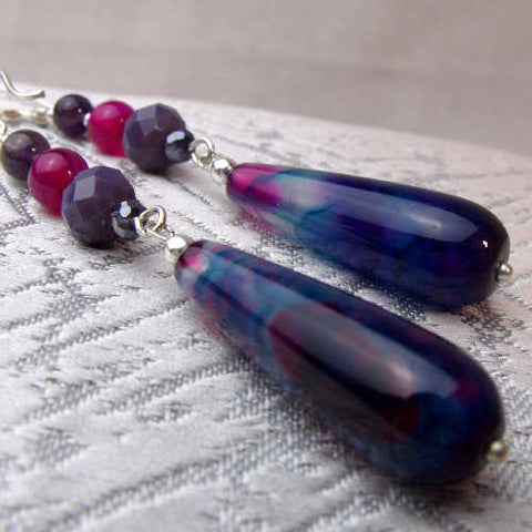 unique long teardrop statement earrings, long handmade statement earrings A94
