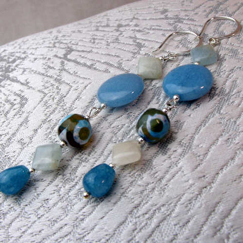 Long drop handmade statement earrings, semi-precious statement earrings A96