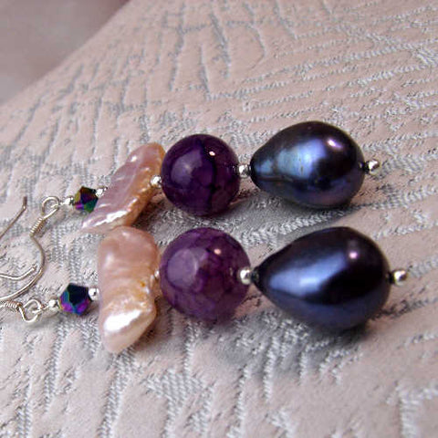 Unique semi-precious statement earrings, handmade statement earrings A97