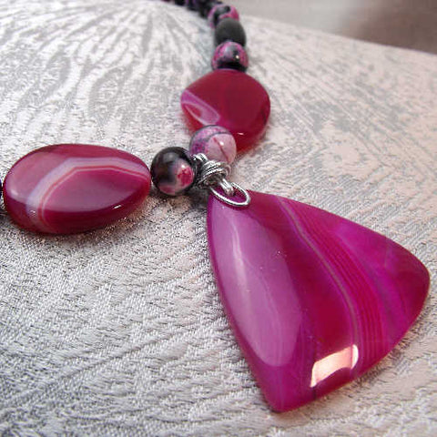 Unique statement necklace handmade UK, Pink statement necklace A76