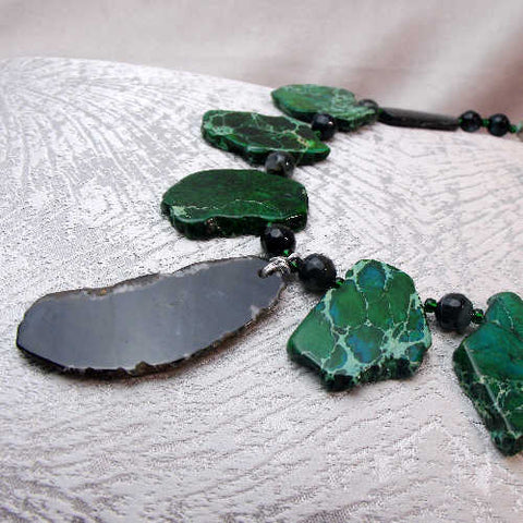 Chunky bead necklace, unique semi-precious statement necklace A83
