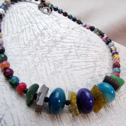 Chunky bead necklace, handmade semi-precious bead statement necklace A87