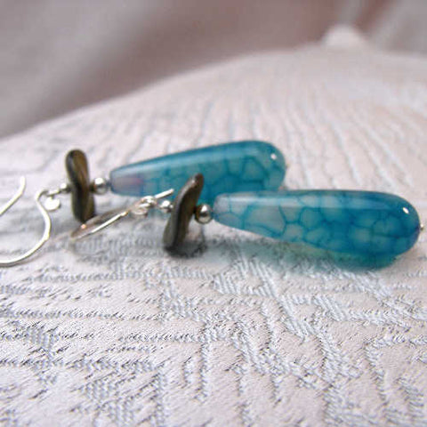 Long semi-precious bead statement earrings, long teardrop earrings B4