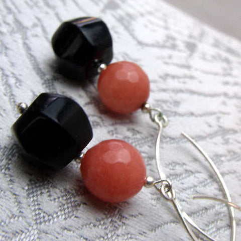 Long semi-precious bead statement earrings, handmade earrings  B6