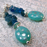 unique semi-precious bead statement jewellery earrings, handmade blue semi-precious bead statement earrings
