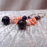 semi-precious bead statement earrings with amethyst coral
