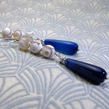 long handmade earrings, long blue semi-precious earrings, long blue earrings