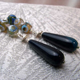long blue teardrop semi-precious bead statement earrings