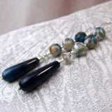long drop statement earrings blue teardrop bead earrings