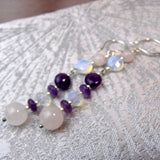 long drop semi-precious bead statement earrings handmade rose quartz amethyst