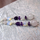 pink purple long handcrafted statement earrings