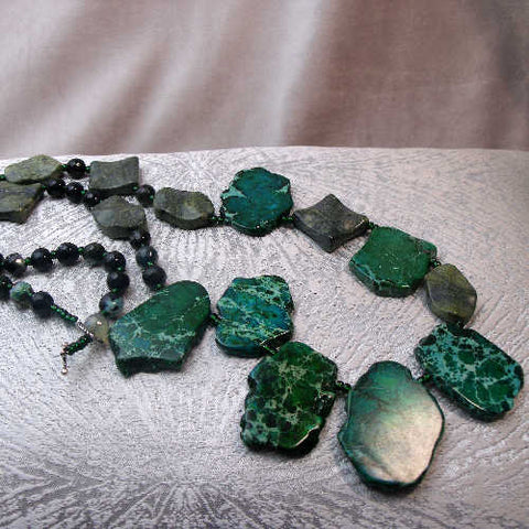 Long chunky bead necklace, long semi-precious bead statement necklace A88
