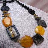 orange chunky beads, black chunky beads, unique statement necklace handmade uk