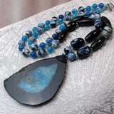 handmade long blue black chunky bead necklace unique uk design