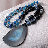 long chunky statement necklace blue black semi-precious stones