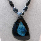 long chunky blue black statement necklace large chunky agate pendant