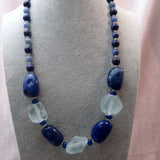 chunky blue semi-precious bead statement necklace, unique, handcrafted