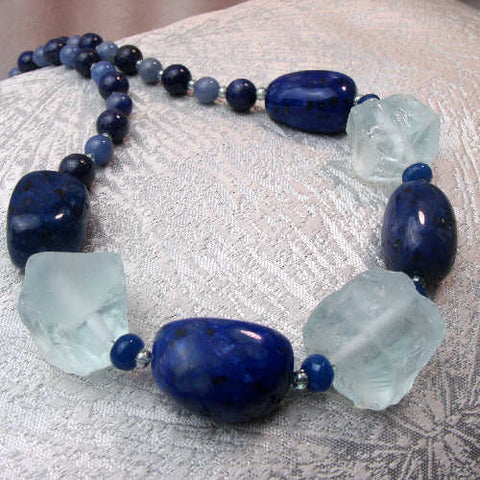 Bold chunky semi-precious bead necklace, unusual statement necklace A93