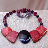 chunky bead statement necklace, unique semi-precious bead statement jewellery necklace handmade uk