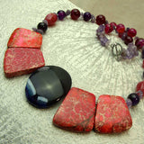 unique bold chunky bead necklace handmade pink , purple semi-precious beads