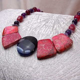 unique chunky semi-precious bead statement necklace pink purple