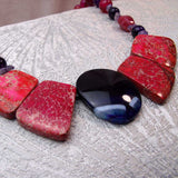 unusual handcrafted chunky bold purple pink statement necklace