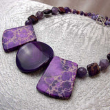 handmade chunky bead statement necklace, chunky purple semi-precious beads