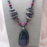 unusual statement necklace, bold chunky design, chunky semi-precious beads and pearls