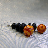 beaded semi-precious black orange earrings