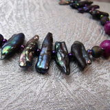peacock coloured large biwa pearls
